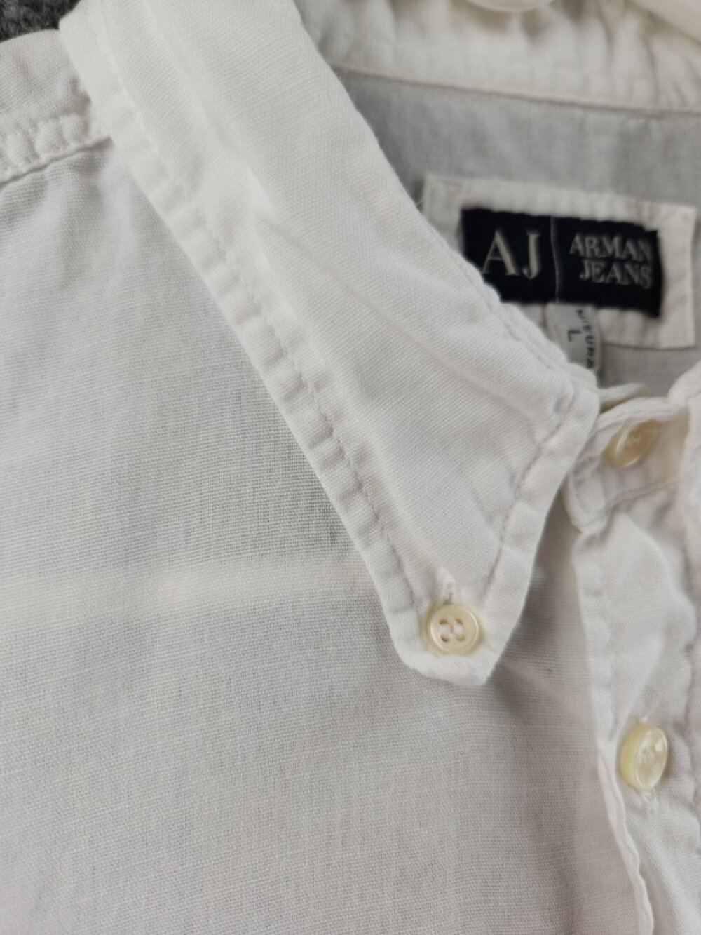 Armani Lightweight Linen Cotton Button-Down Large White Romania Solid Luxury - Picture 7 of 16